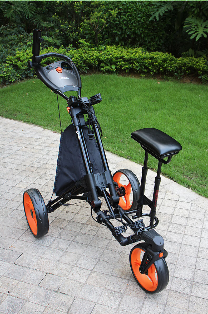 高尔夫球包手推车青少年比赛专用车万向前轮带座椅三轮球车 苹果绿