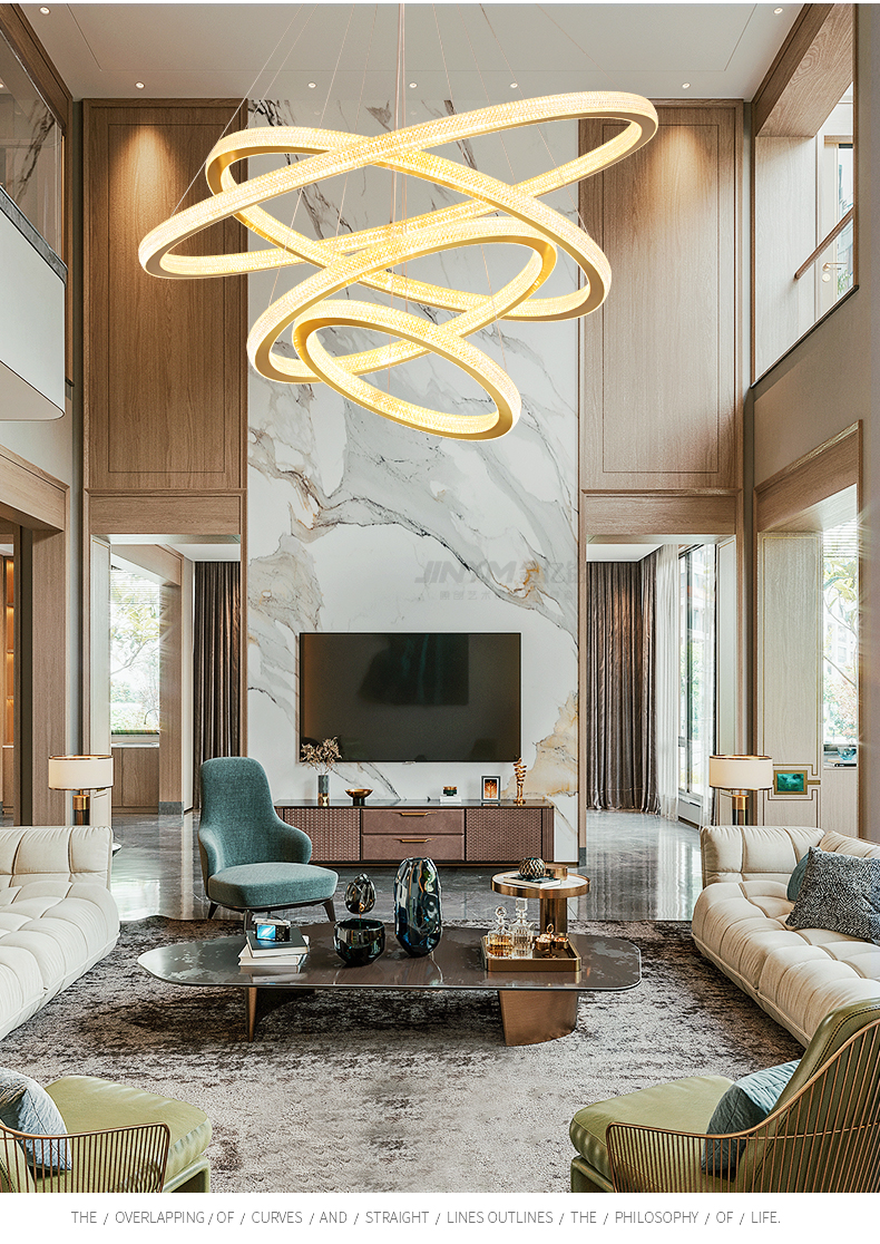 米光惠佳复式楼大吊灯别墅挑高客厅灯中空长吊灯北欧轻奢现代简约大气