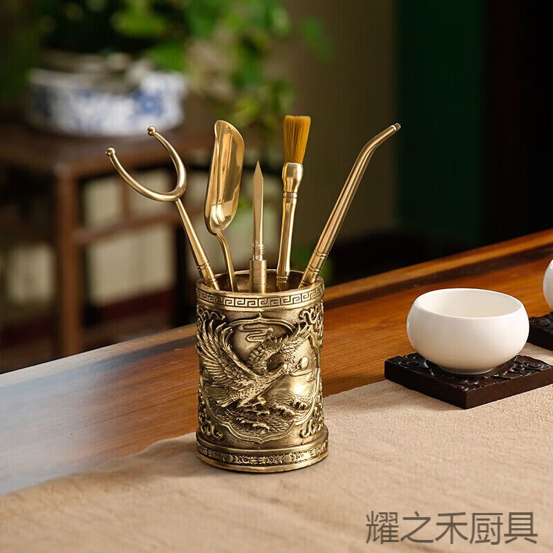 君子六件套茶具配件铜制茶杯夹功夫茶道六君子套装夹子茶镊子马到成功