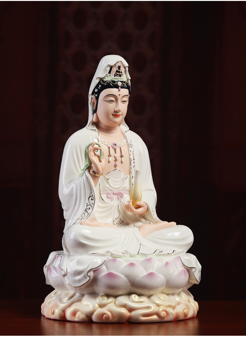 七珍陶瓷14吋云莲全堂佛佛像观音如来大势至弥勒地藏菩萨家用供奉 d08