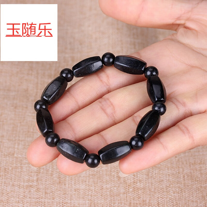 玉随乐天然墨玉六菱角手串墨绿玉蛇纹石玉手链墨玉六角形手串手饰直径