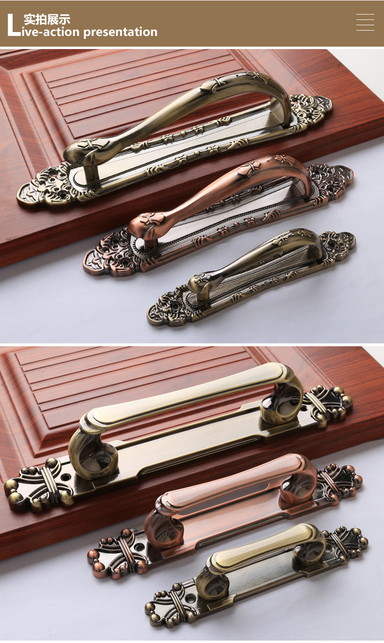 门把手手柄欧式仿古铜房门明装拉手木门把手免打孔对开门大门拉手明装
