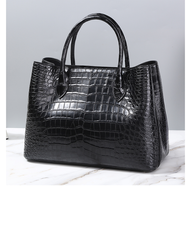 卡梵蒂鳄鱼皮手提包女包2021新款潮大容量水桶包奢侈品单肩斜挎包黑色