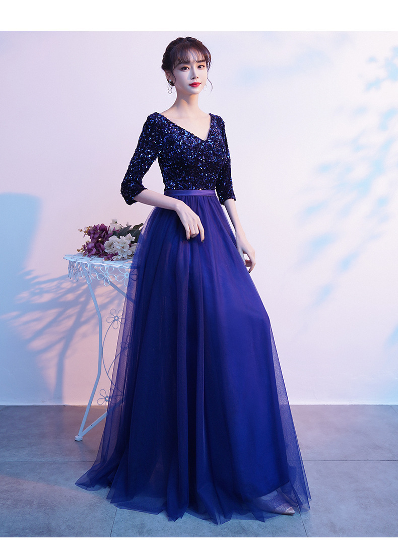 阿亨晚会演出服红歌比赛服大合唱团演出服晚礼服女士礼服网纱显瘦长款