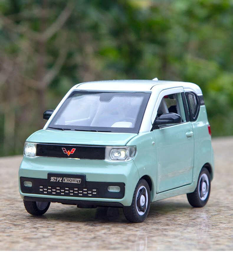 五菱宏光mini車模迷你ev擺件合金玩具汽車帶自行車行李架仿真模型 1