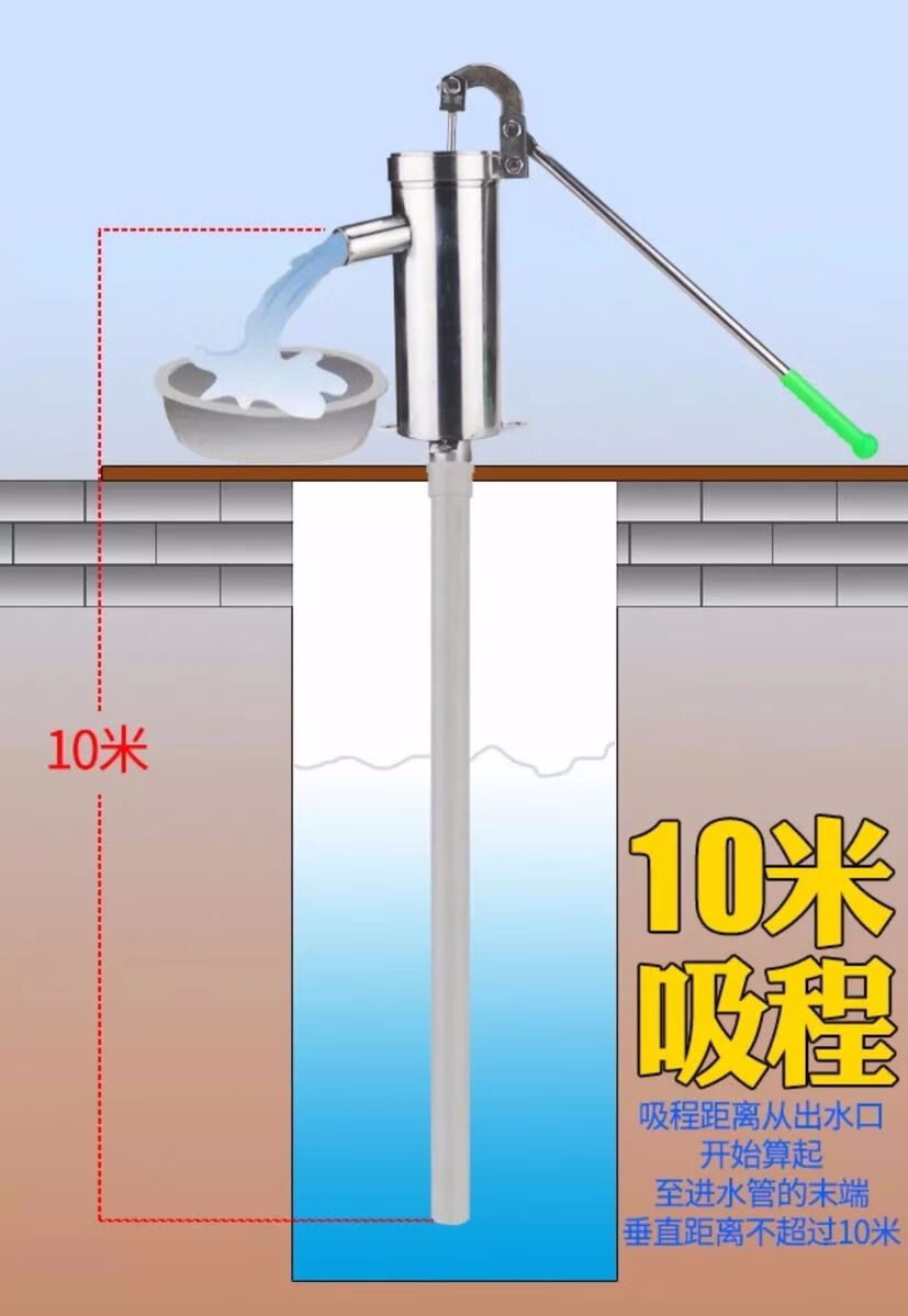 標準款不鏽鋼壓水井手動搖水泵壓水機老式洋井頭 大頭泵 5米水管