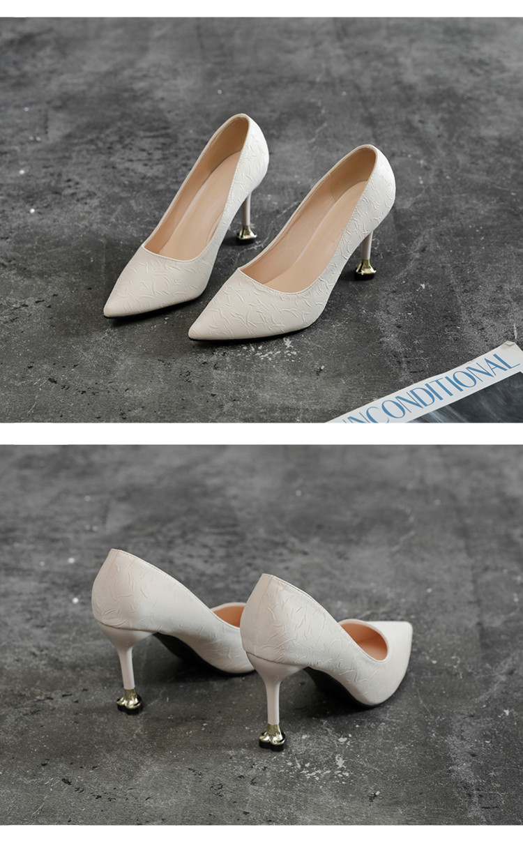 fabelor春秋新款尖头细跟高跟鞋小码单鞋女黑色浅口大码工作 7cm杏色