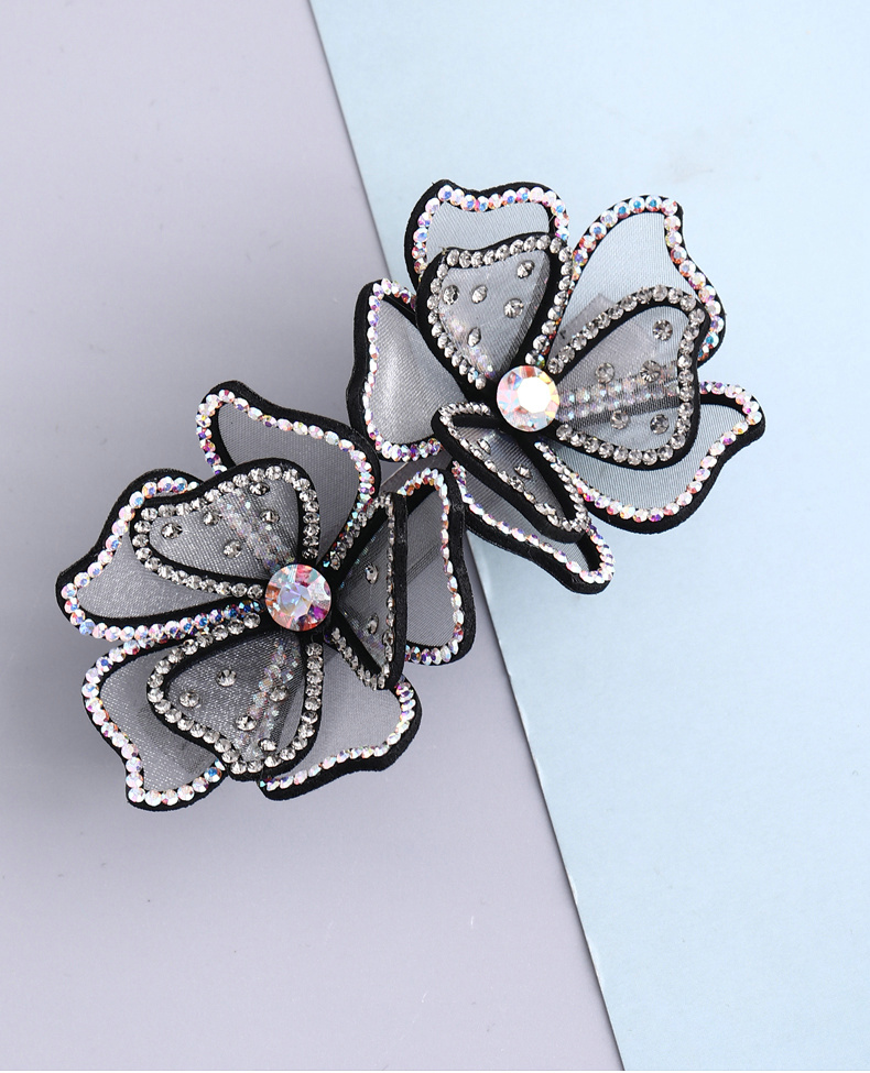 发饰品2021新款夹子头饰水钻发夹后脑勺妈妈发卡头花饰品头发夹子蓝色