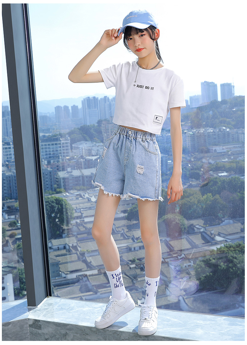 女孩牛仔短裤女童破洞牛仔裤夏季薄款夏装儿童裤子12岁女孩宽松外穿