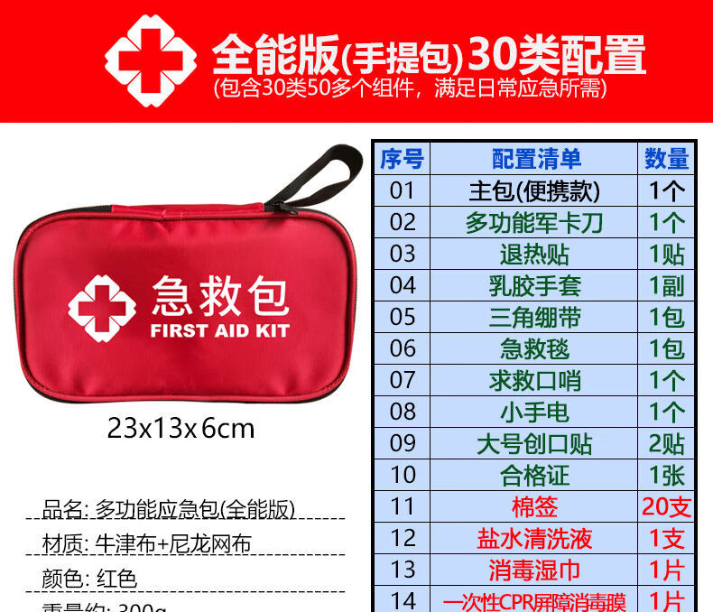 急救包家用车载应急包户外旅行地震救援便携小型包套装医药包16件套