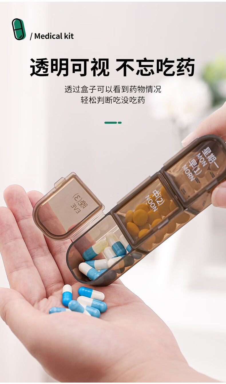 佐敦朱迪药盒便携分装一周分药盒早中晚大容量老人提醒吃药七天装分药