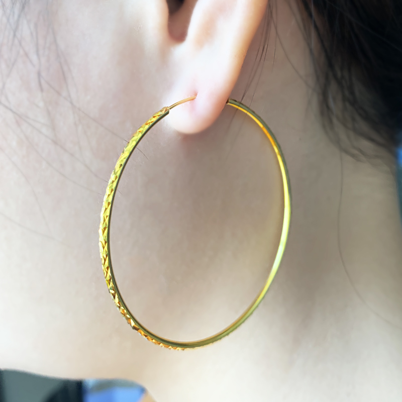 老凤凰黄金耳环au750真金耳饰大小耳圈年轻人男女款时尚潮人新18k金子