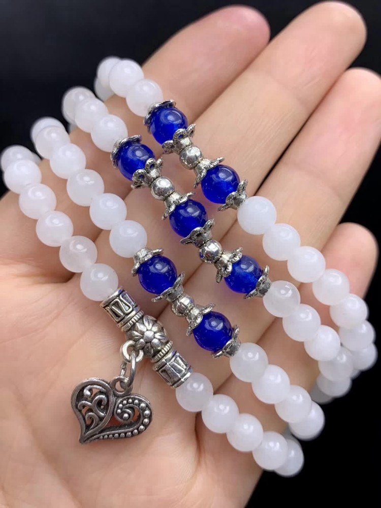 顶盈新疆和田产白玉珠子手链男女款多圈手串羊脂白天然佛系珠链图片色