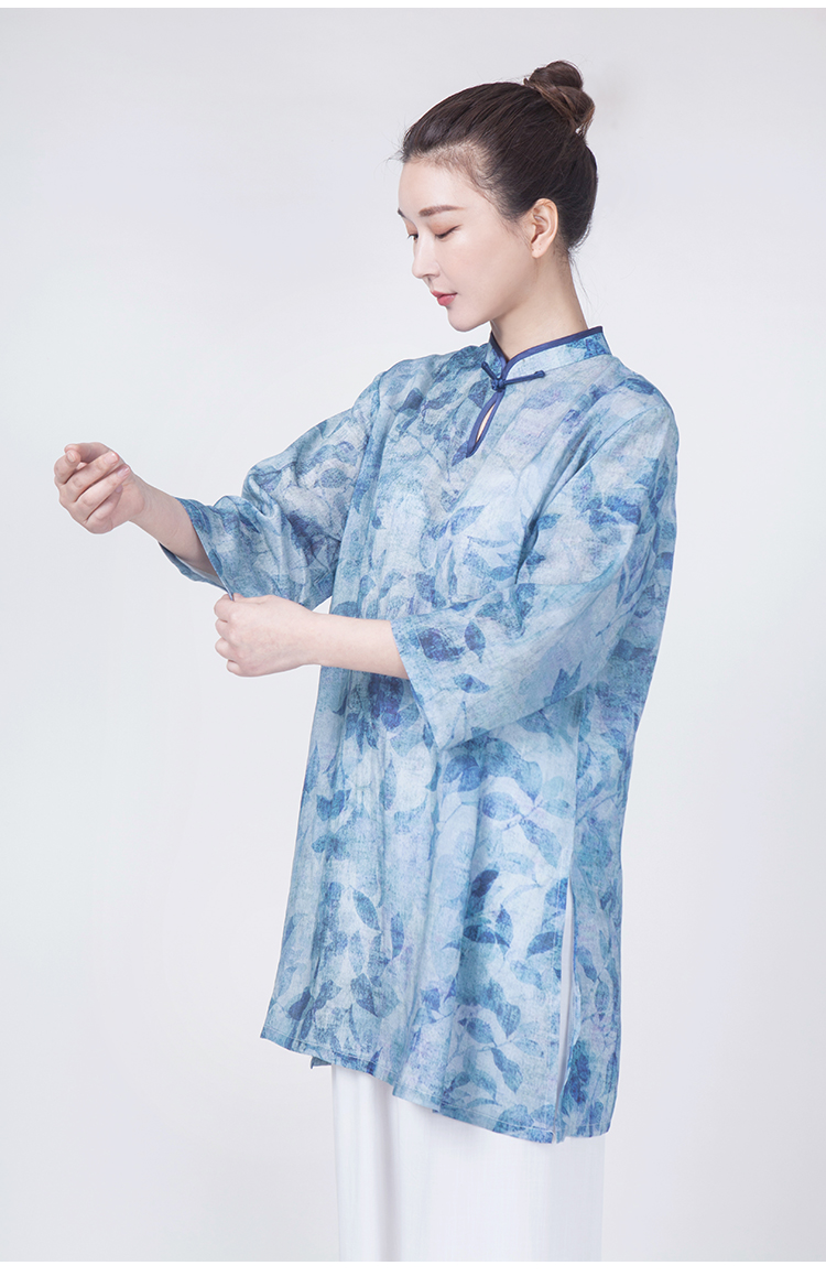 小和山太极服女装2021新款夏天棉麻苎麻薄太极拳练功服女服装中长款