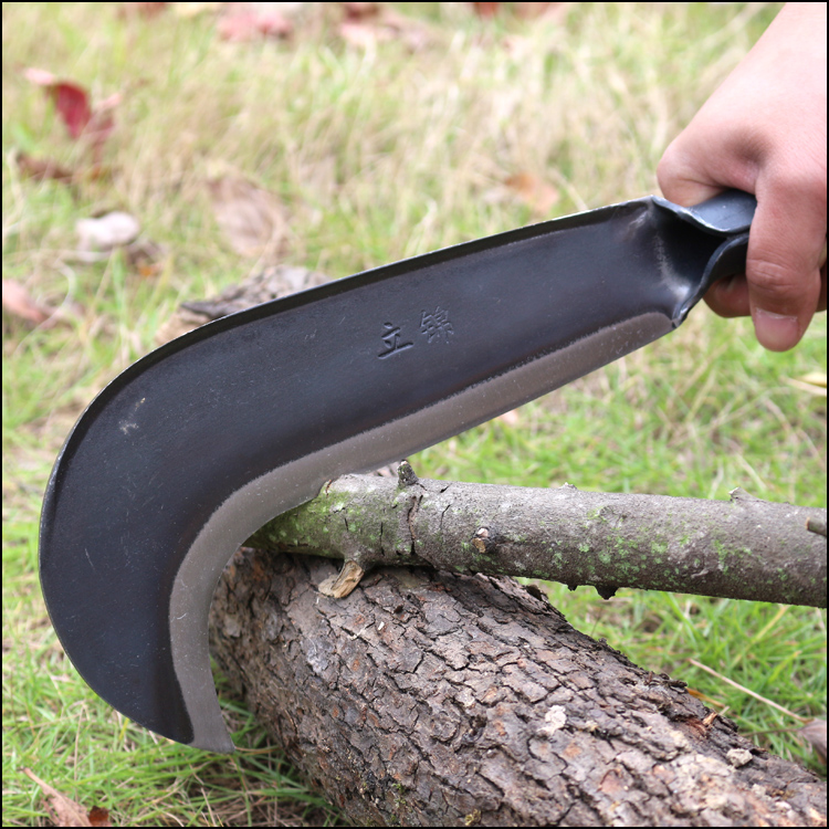 克笛铭木柄割草刀树刀竹刀柴劈柴刀户外野营免磨农用镰刀农资 锰钢直