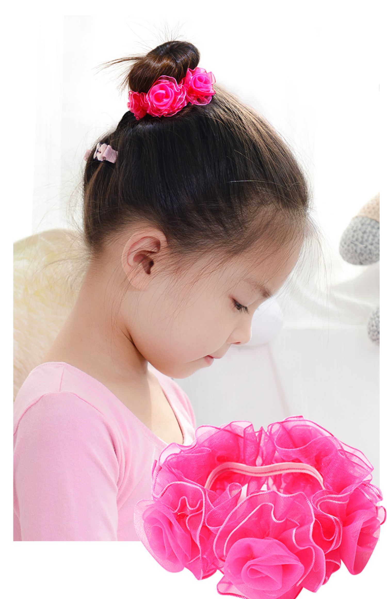 韩版儿童舞蹈发圈女盘发头花丸子头花苞头发网小女孩甜美扎头发饰紫色