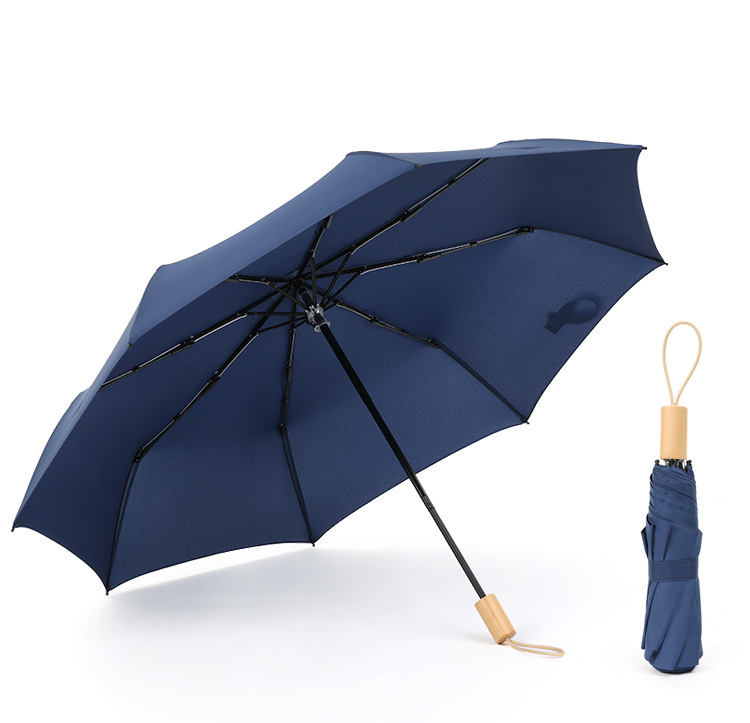 复古实木手柄手动伞小清新男女三折雨伞商务伞晴雨两用伞fsile 碰击布