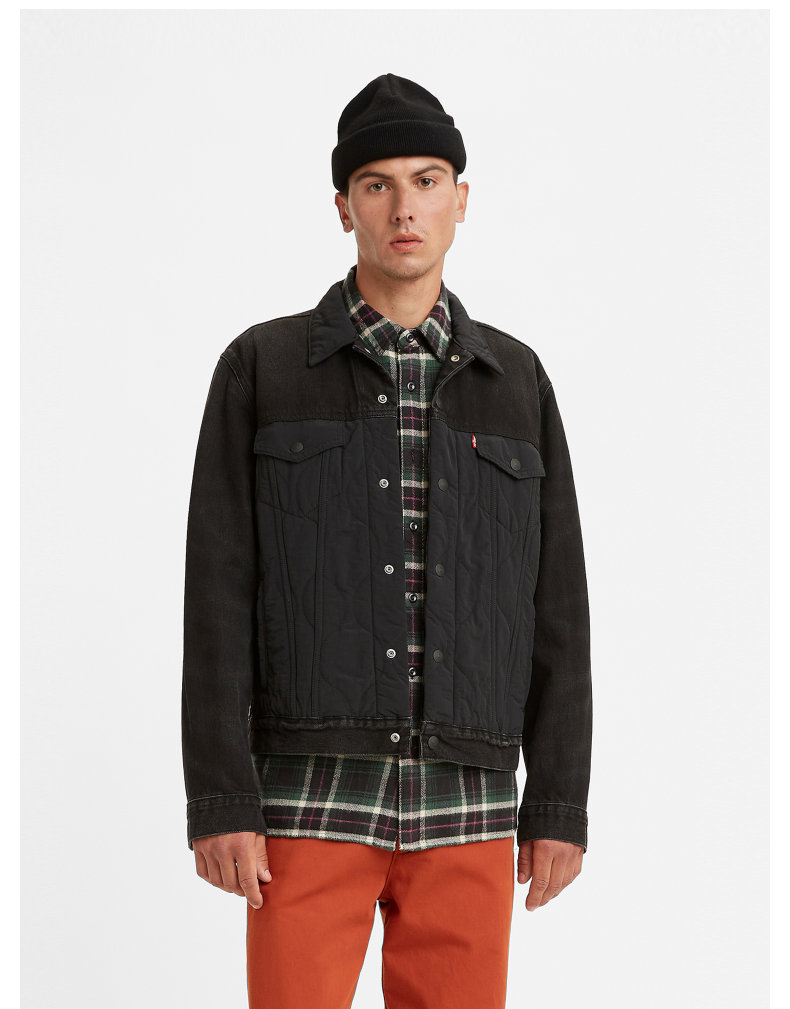 levis李维斯男士黑色翻领拼接时尚百搭牛仔外套 a0874-0000 000 l