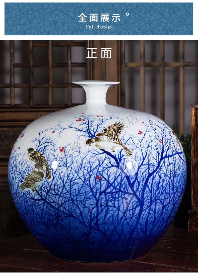 粉彩花瓶鸿运当头中式古典家居客厅装饰品摆件鸿运当头手绘青花石榴