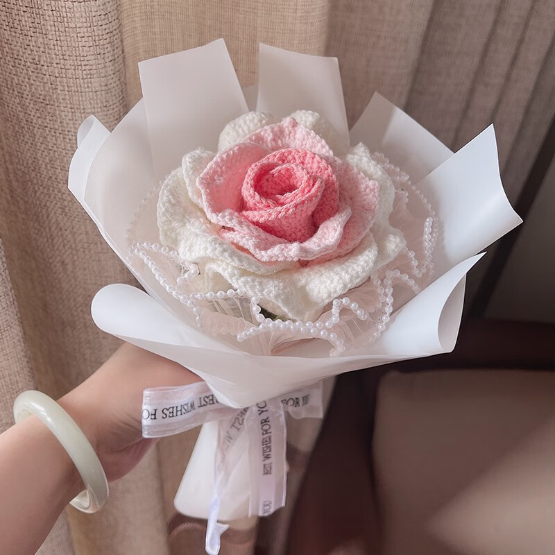 欧缔兰手工编织diy泰国玫瑰花束手捧花自制材料包毛线成品花送女友520