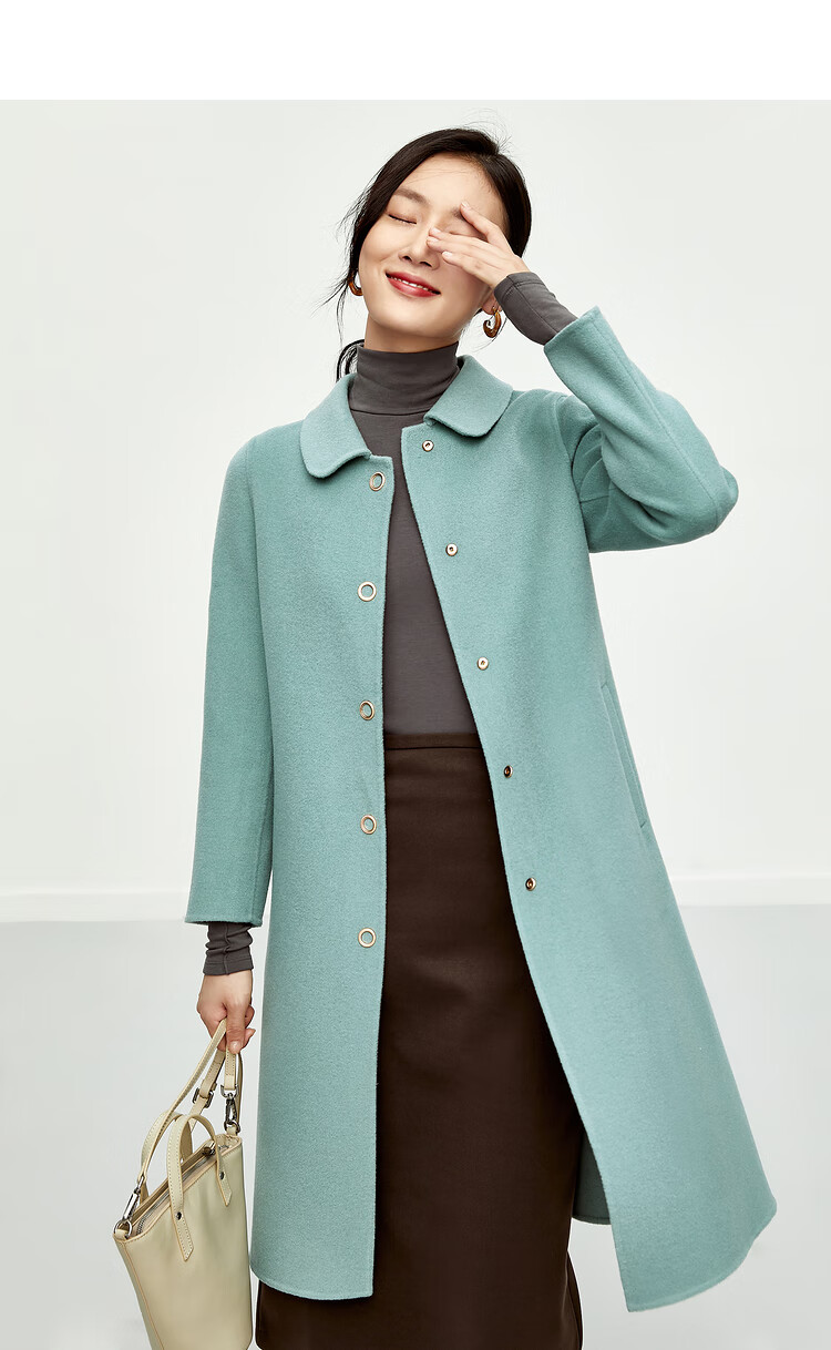 年冬季新款100%羊毛双面呢大衣女宽松a字显瘦中长款毛呢外套 天青色 s