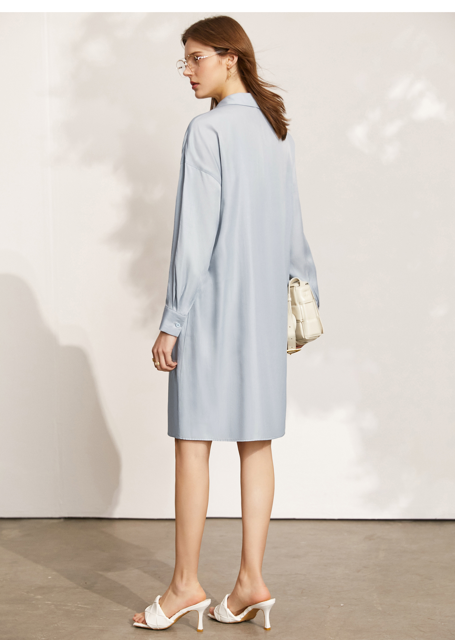 amii极简法式慵懒风衬衫裙秋季新款绑带宽松连衣裙女香芋紫16588al