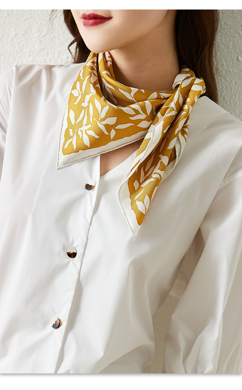 jedmviss 黄色丝巾女夏季薄款小方巾洋气百搭斜纹气质领巾法式复古70