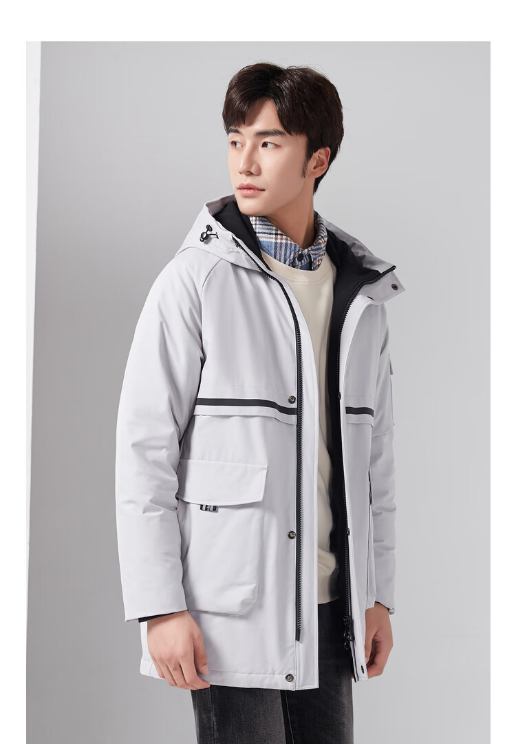 雪中飞羽绒服男2021年冬季新款中长款青年时尚休闲外套男装 黑色8056