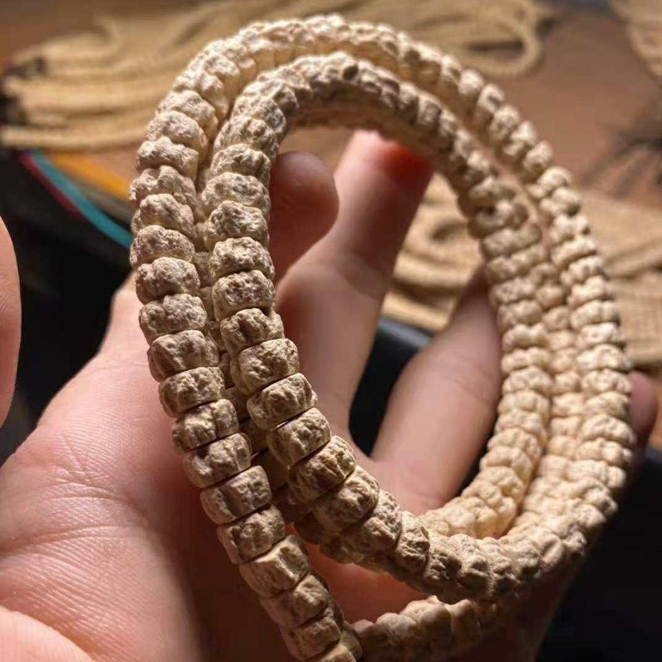 一北 西藏热振寺药片 百香籽菩提原皮原色 柏香籽顺纹佛珠 108颗文玩