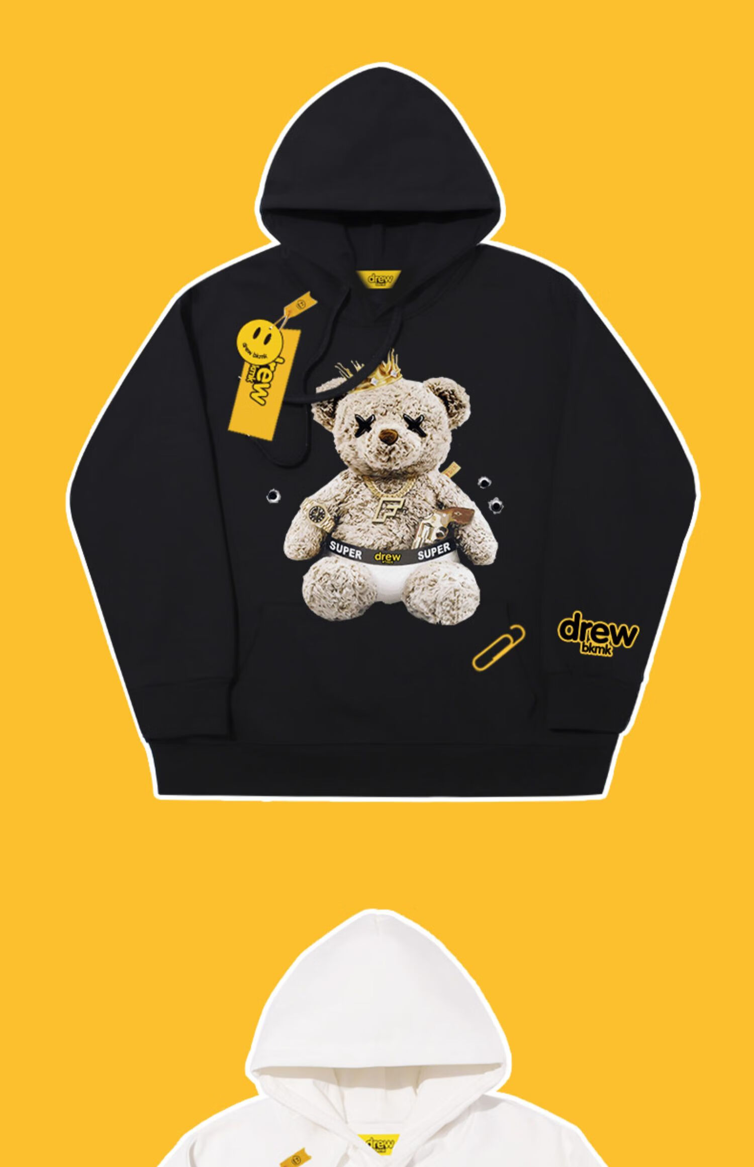 drew笑脸小熊卫衣联名宽松大码2022秋季新款潮牌情侣装慵懒风男女