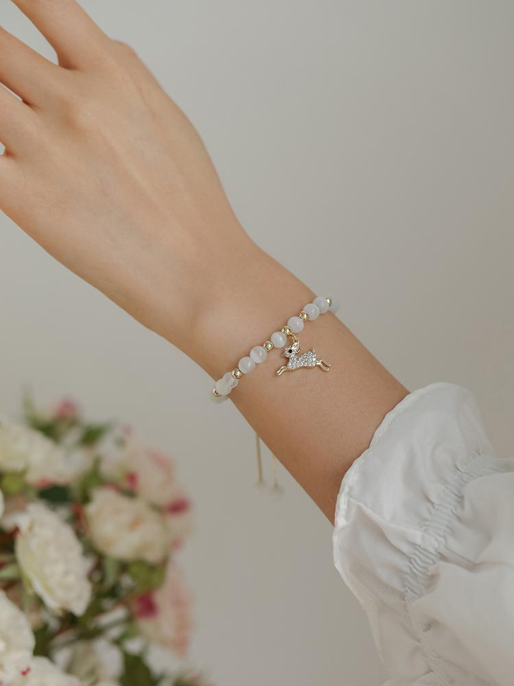 简弗手链女夏小鹿猫眼石ins冷淡风简约手饰品学生闺蜜高级感手串女士