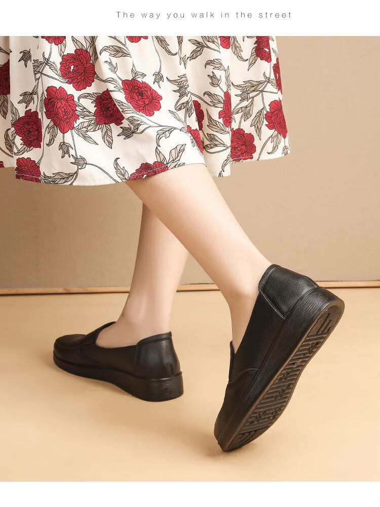 EGCHI Mom Shoes, Casual Top-Grain Leather, Soft-Soled Flats, Non-Slip Flat Walking Shoes, H2167, Black, Size 36 14