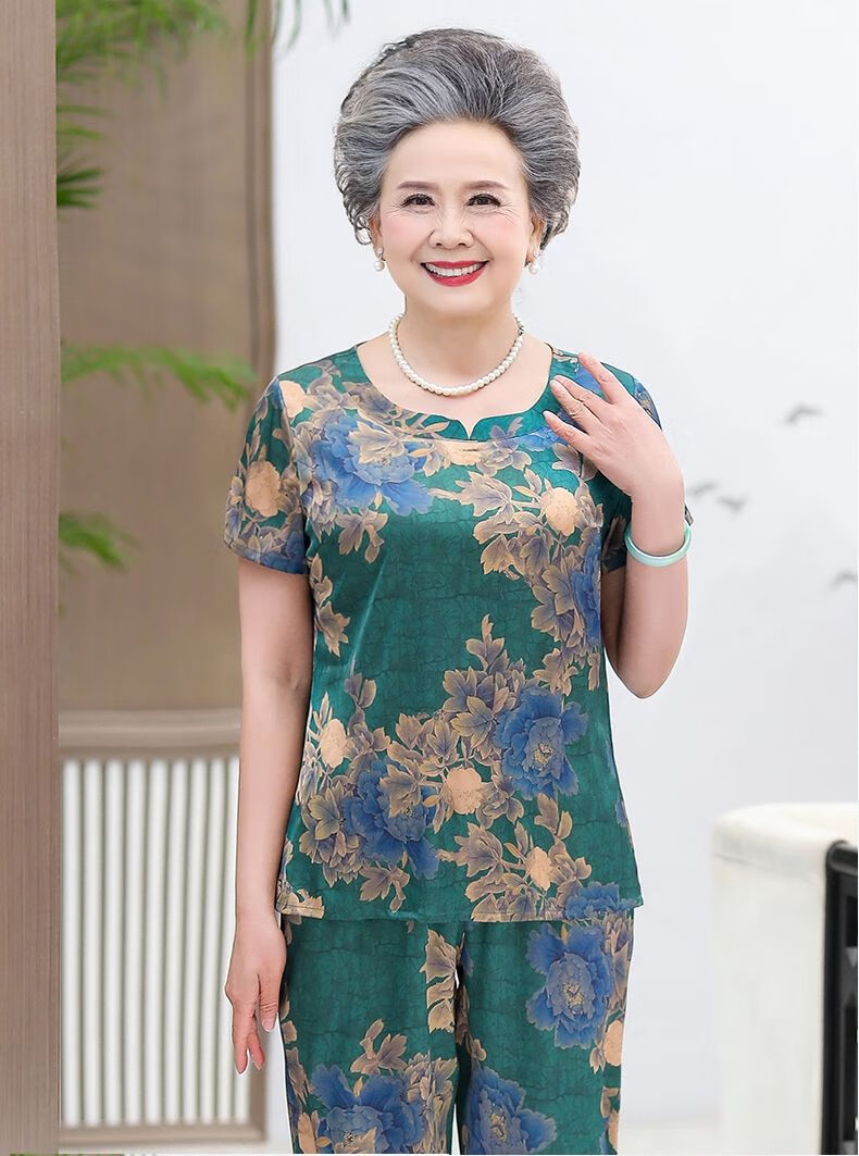 女装妈妈装新款6070岁女装夏装套装老年人夏季女上衣服妈妈阔太太奶奶