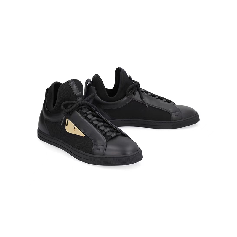 fendi芬迪男鞋男士小怪兽系列黄眼睛简约时尚经典标志黑色皮革系带