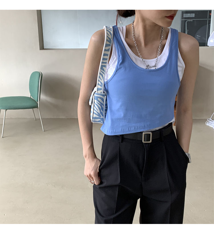 叠穿假2件背心-黑色 l