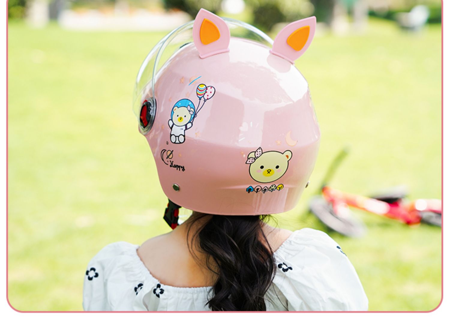 儿童头盔电动车女孩安全盔儿童安全头盔可爱小孩头盔四zp白色阿狸214