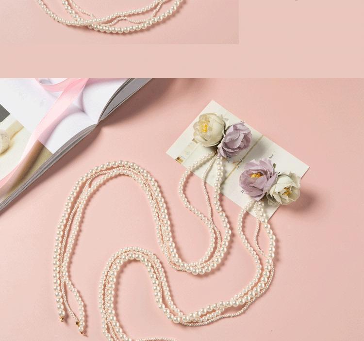 汉服发饰后压长流苏绢花头饰唐风发夹珍珠发链夹唐制配饰粉紫一对珍珠