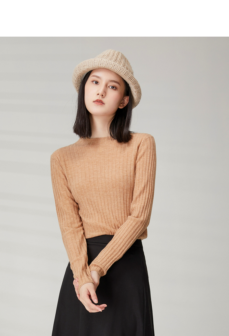yifini易菲2021秋季新款女装长袖短款针织衫低圆领打底羊毛衫女2107