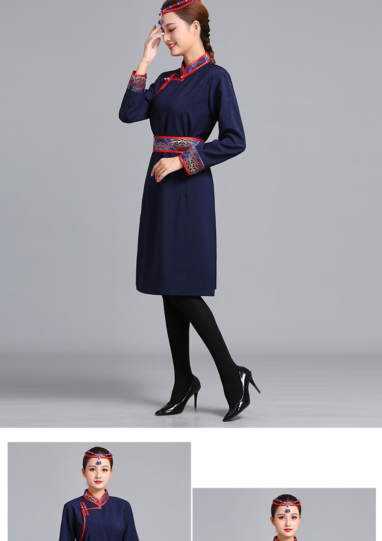 蒙古族服装女装女式蒙古袍连衣裙长袖蒙餐服务员工服舞蹈演出民族服装