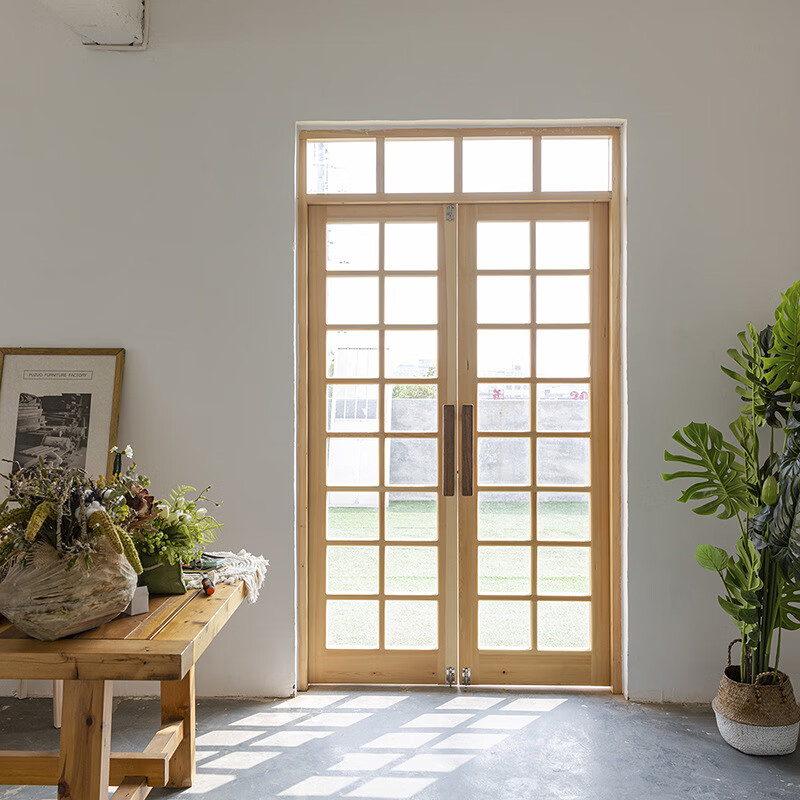 日式格子对开门客厅玻璃移门厨房推拉门阳台隔断门实木折叠门卧室门
