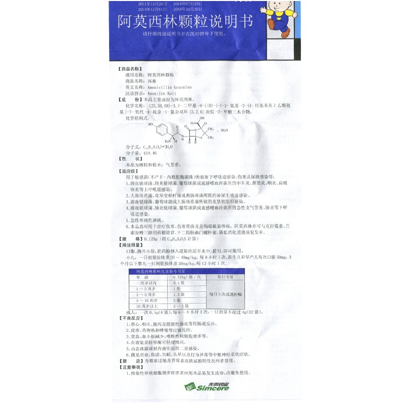 再林阿莫西林颗粒24袋下呼吸系统感染儿童消炎药阿莫西林颗粒小儿