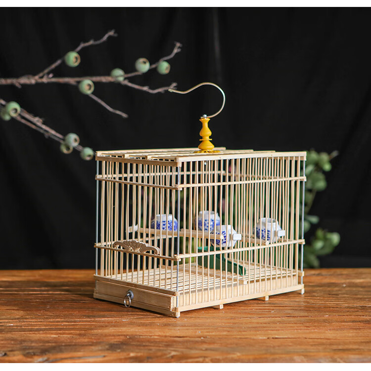 鸟笼贝子靛颏红子玉鸟鸟笼竹制鸟笼长方形鸟笼 紫竹长笼带配件价格1