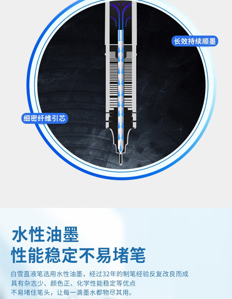 白雪snowhite中小学生考试专用中性笔05mm针管型顺滑速干直液式走珠笔