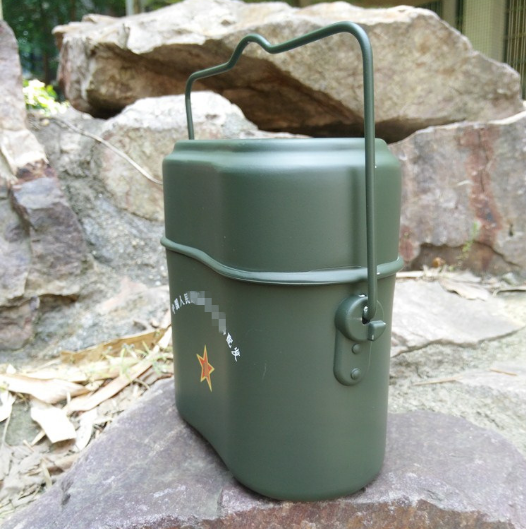 单兵饭盒多功能铝合金炊具德式野战便携式饭盒带饭盒铝水壶军绿色