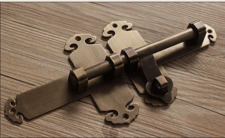 铜中式仿古门栓铜锁庭院大门复古门锁老式门闩铜插销木门锁门扣 40