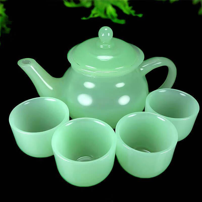 天然茶杯茶壶碧玉色茶壶泡茶壶茶杯单个中式养生泡茶茶具 白玉主人杯1