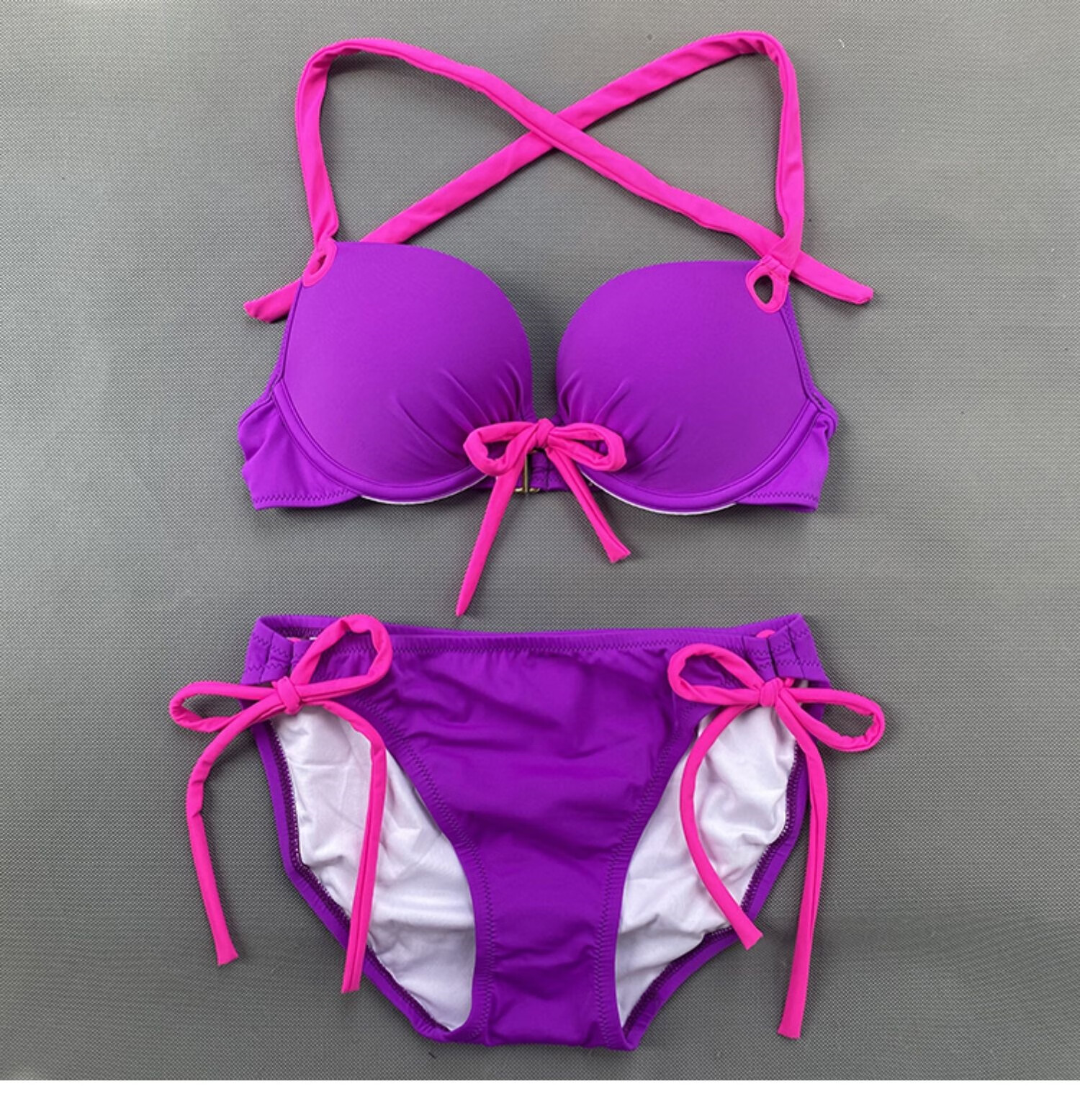 比基尼聚拢性感显胸大三角泳装超暴露三点式分体泳衣女小胸bikini