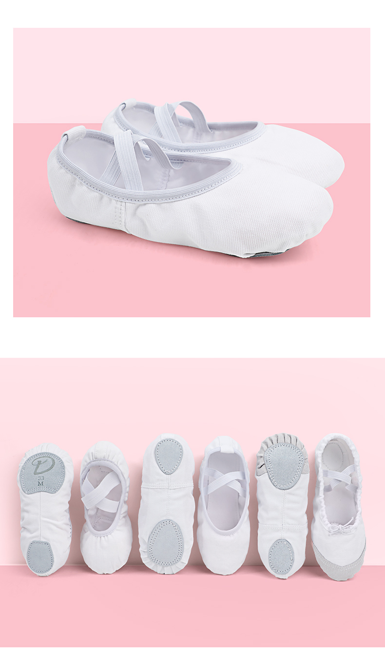 艾舞戈白色舞蹈鞋女童软底跳舞猫爪鞋幼儿男童帆布免系带儿童芭蕾舞鞋