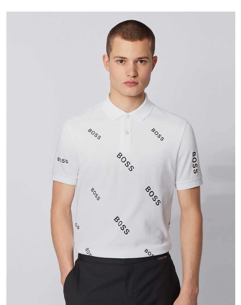 hugoboss雨果博斯男士全面徽标修身版休闲商务polo衫100白色eum