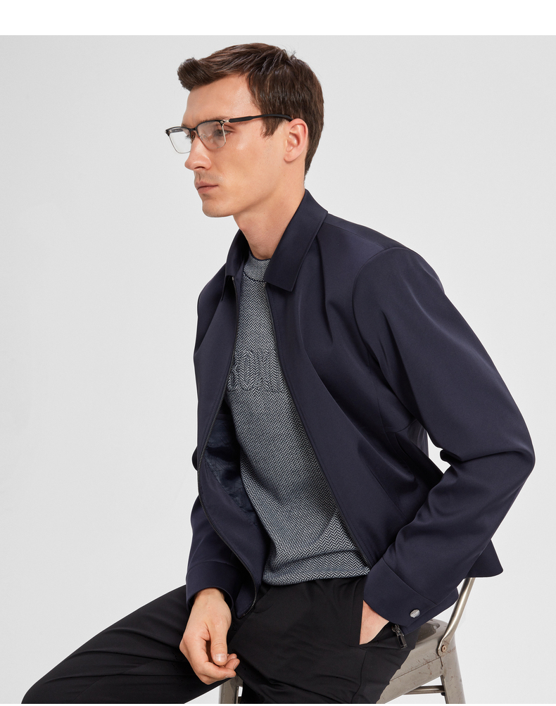 劲霸男装 商务休闲短版修身茄克中年干部夹克外套hkdd3821 深兰 175